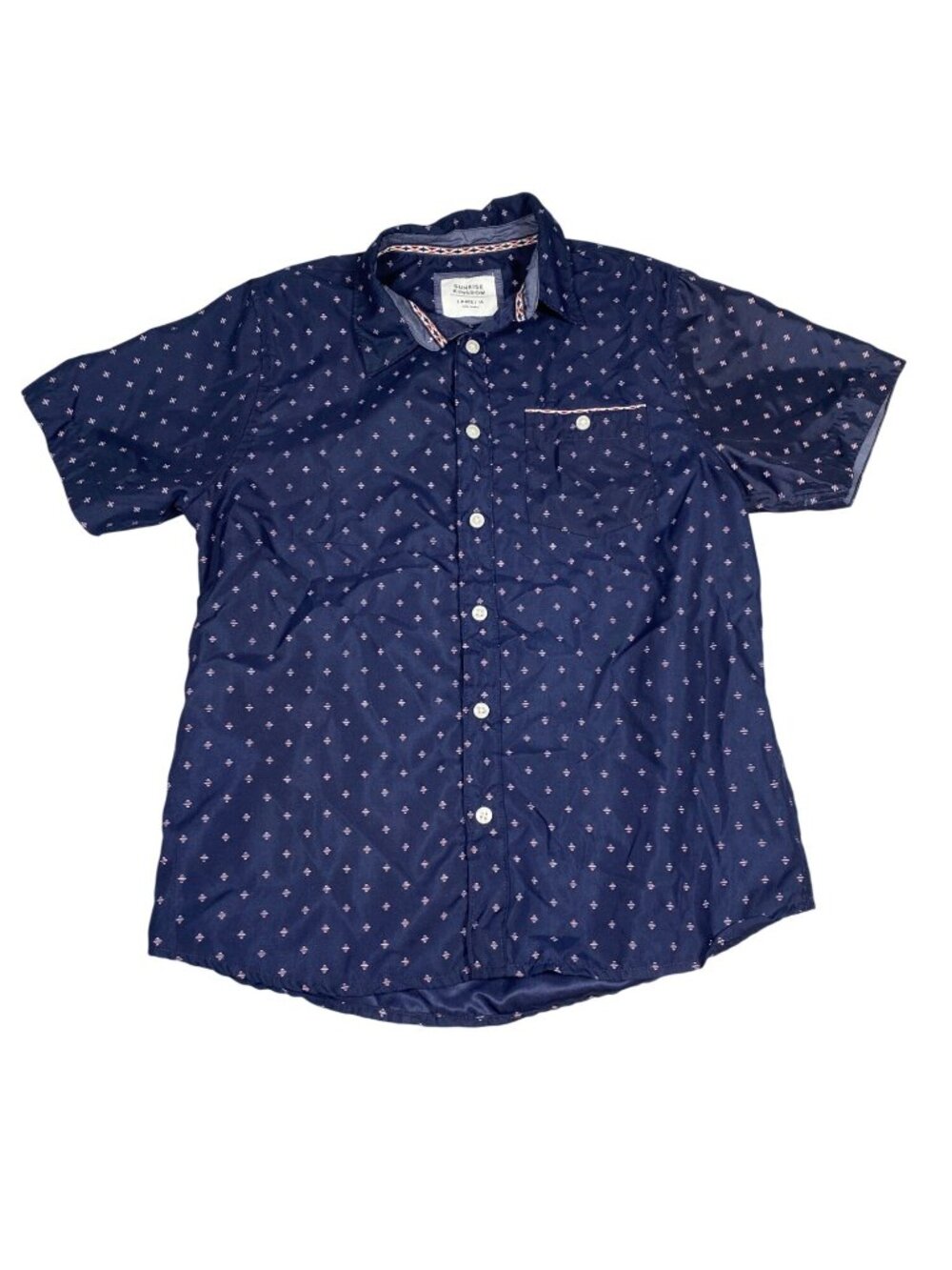 Sunrise Kingdom Boys Navy Blue Button-Up Shirt Geometric Print L 100% Polyester